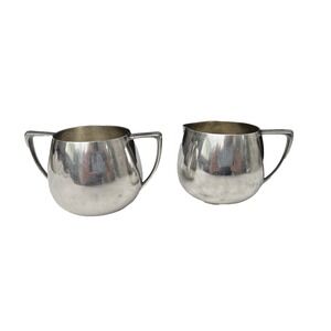 Empire Crafts Silver-plated Mid-Century Modern Sugar Bowl Creamer Set Quadruple